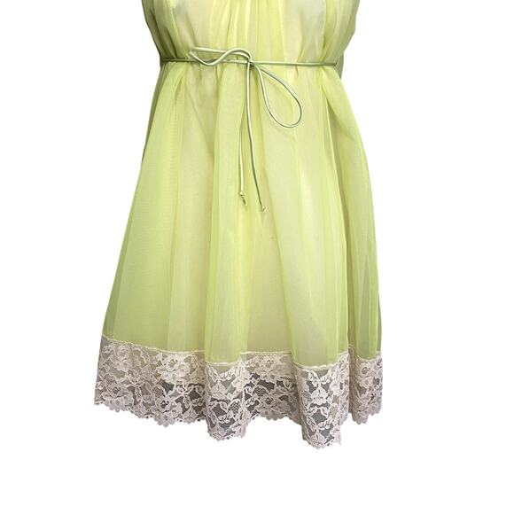 Ro-Vel of California 1960's Lime Baby Doll Sheer Lace Chiffon Nightgown - Picture 12 of 16